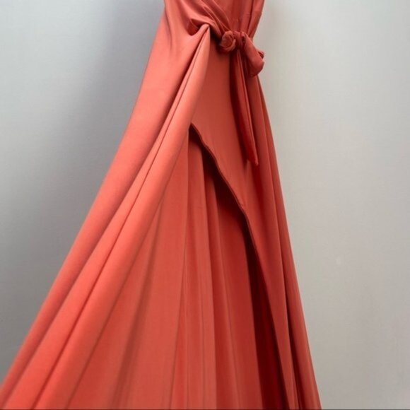 Misa Los Angeles Veronika Wrap Tie‎ Maxi Dress Neon Orange Women Size Small - Picture 6 of 8